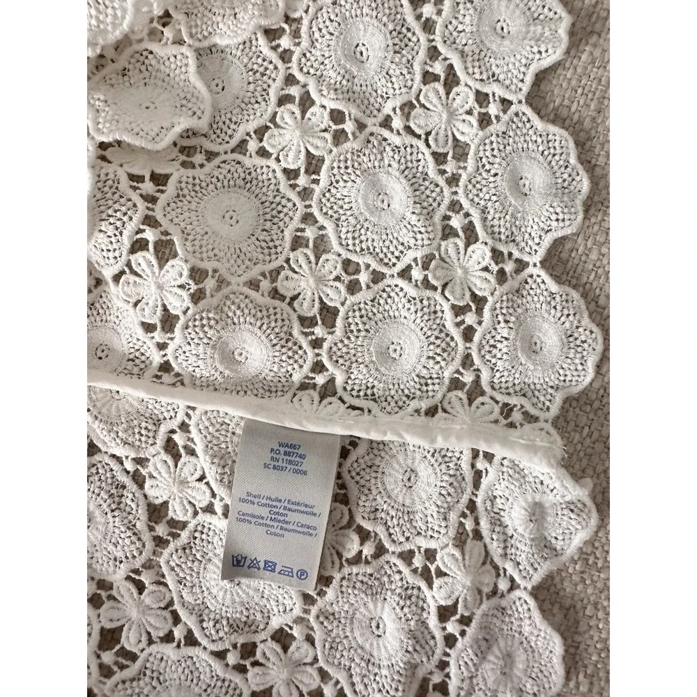 BODEN Crocheted Floral Lace Long Sleeve White Bohemian Hippy Top